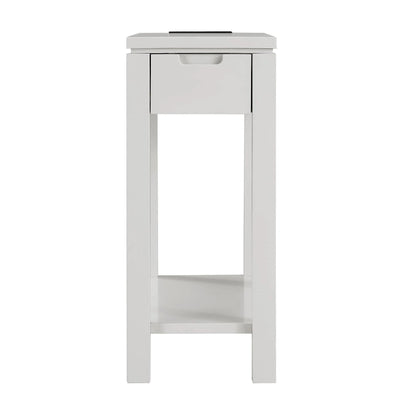 Wood Side Table with Drawer & Built-In Charging Station