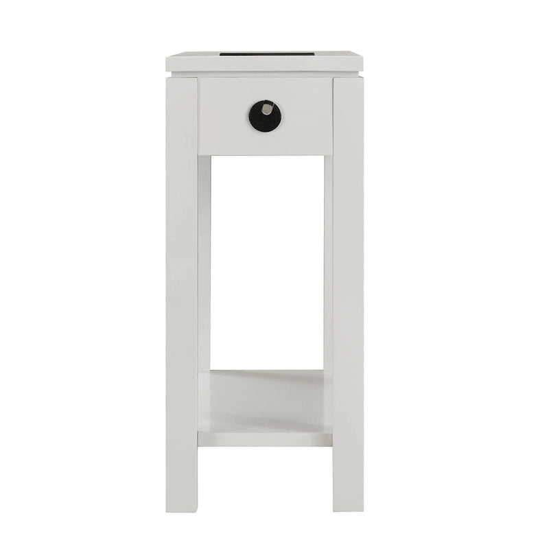 Wood Side Table with Drawer & Built-In Charging Station