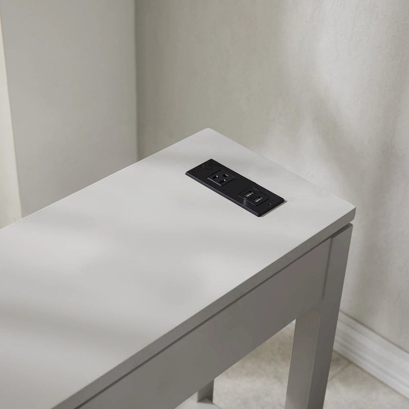 Wood Side Table with Drawer & Built-In Charging Station