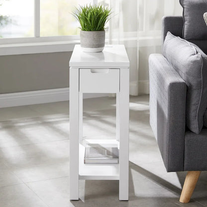 Wood Side Table with Drawer & Built-In Charging Station