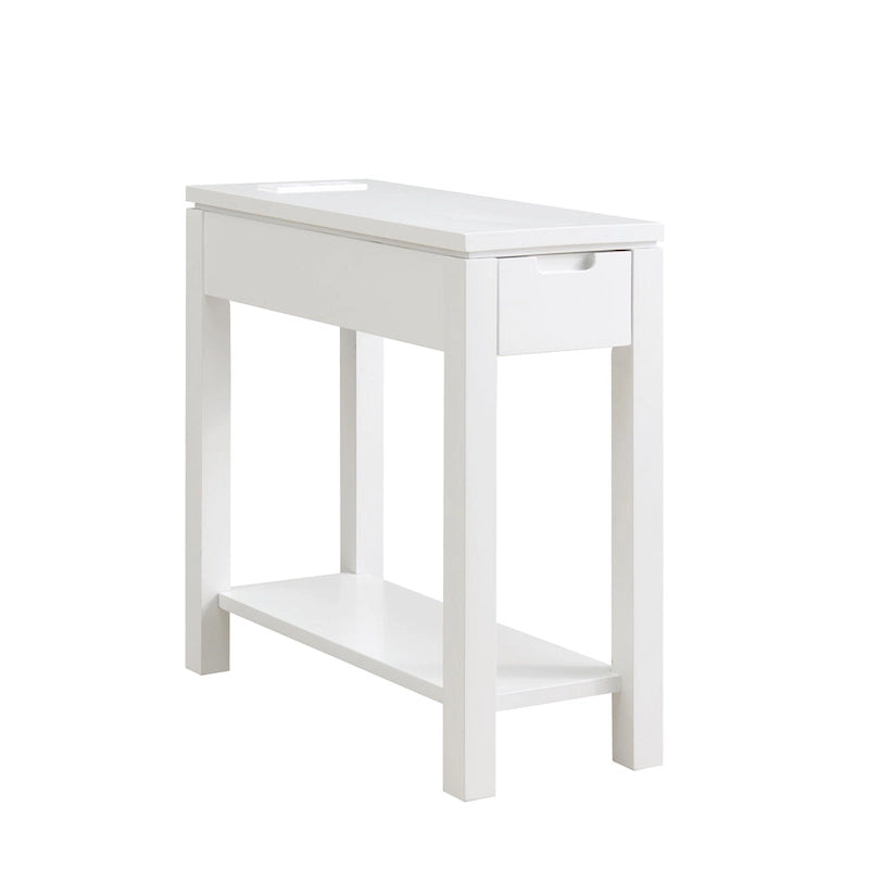Wood Side Table with Drawer & Built-In Charging Station