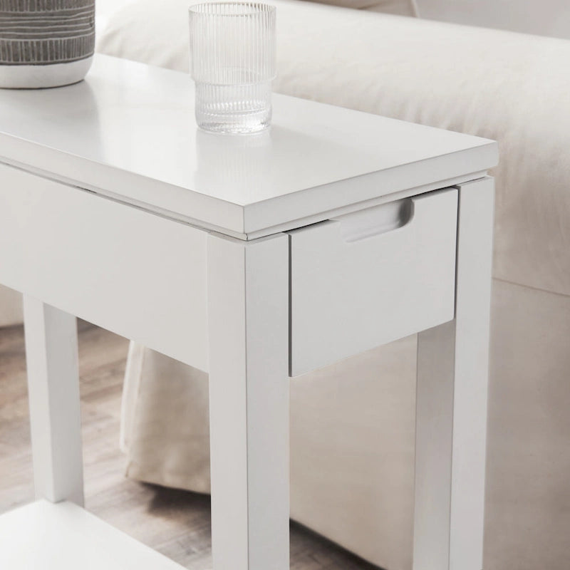 Wood Side Table with Drawer & Built-In Charging Station