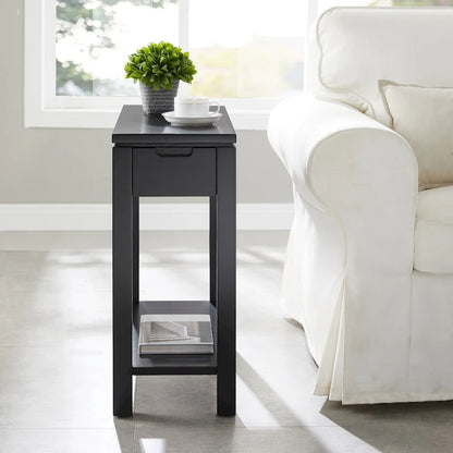 Wood Side Table with Drawer & Built-In Charging Station