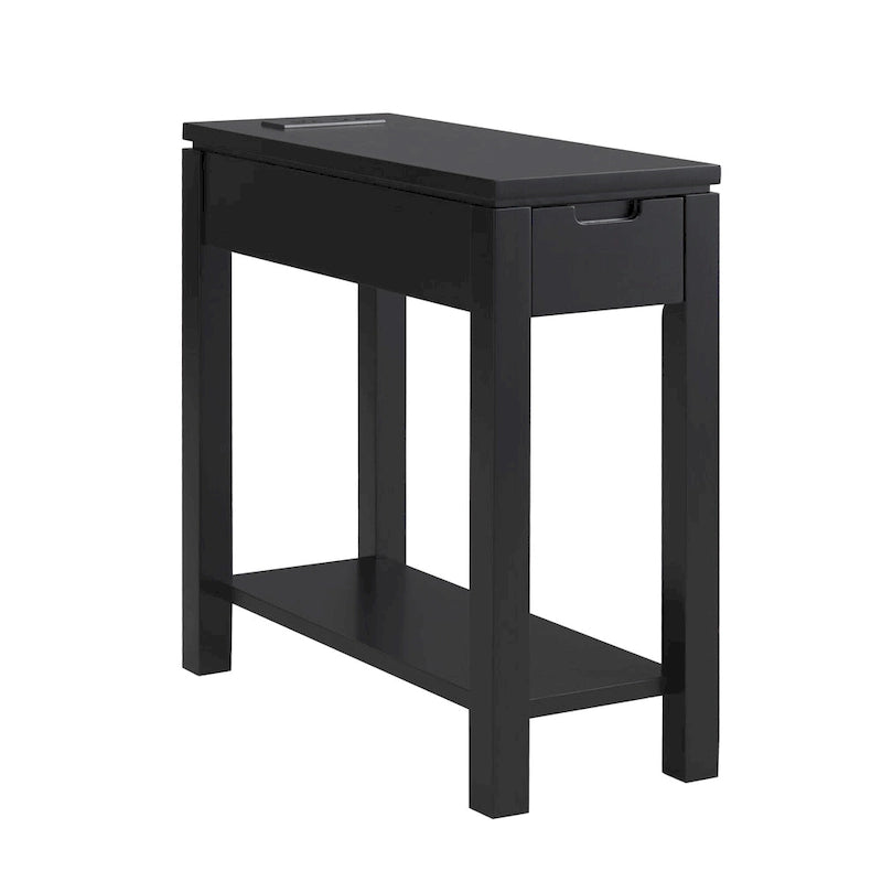 Wood Side Table with Drawer & Built-In Charging Station