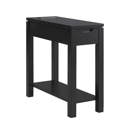 Wood Side Table with Drawer & Built-In Charging Station