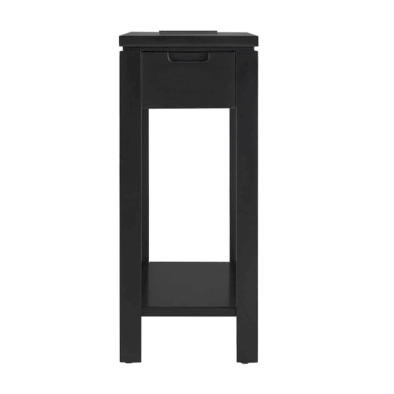 Wood Side Table with Drawer & Built-In Charging Station