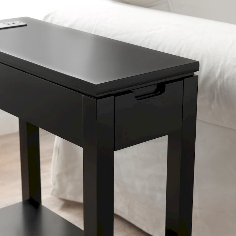 Wood Side Table with Drawer & Built-In Charging Station