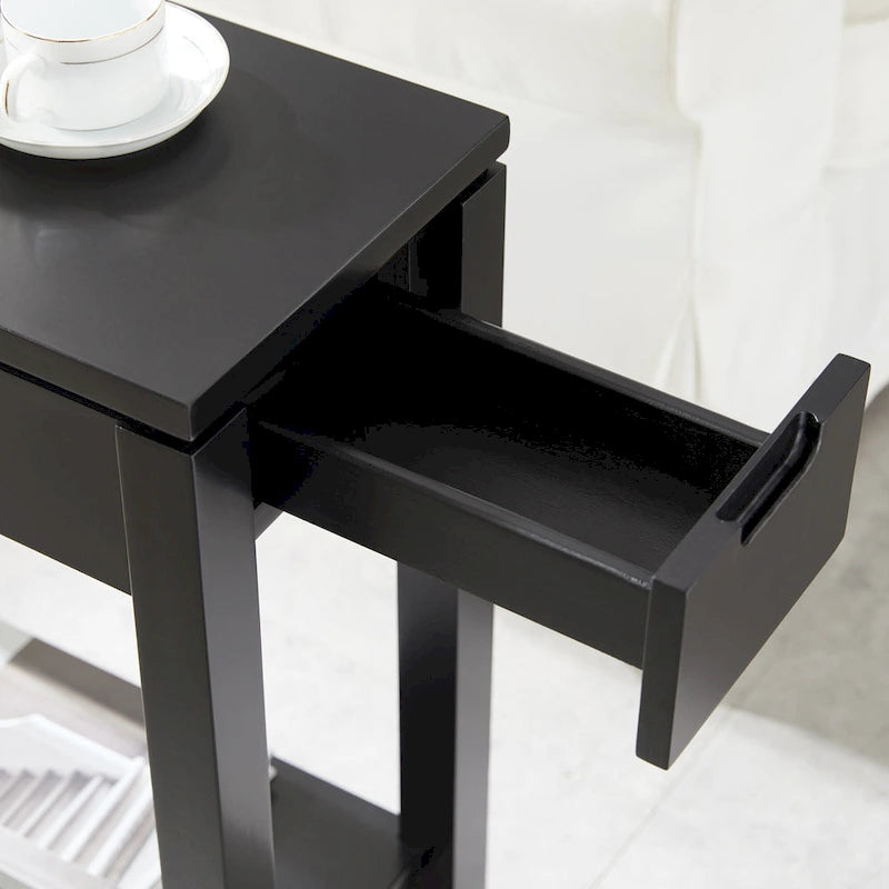 Wood Side Table with Drawer & Built-In Charging Station