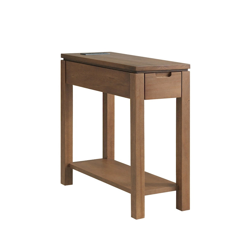 Wood Side Table with Drawer & Built-In Charging Station