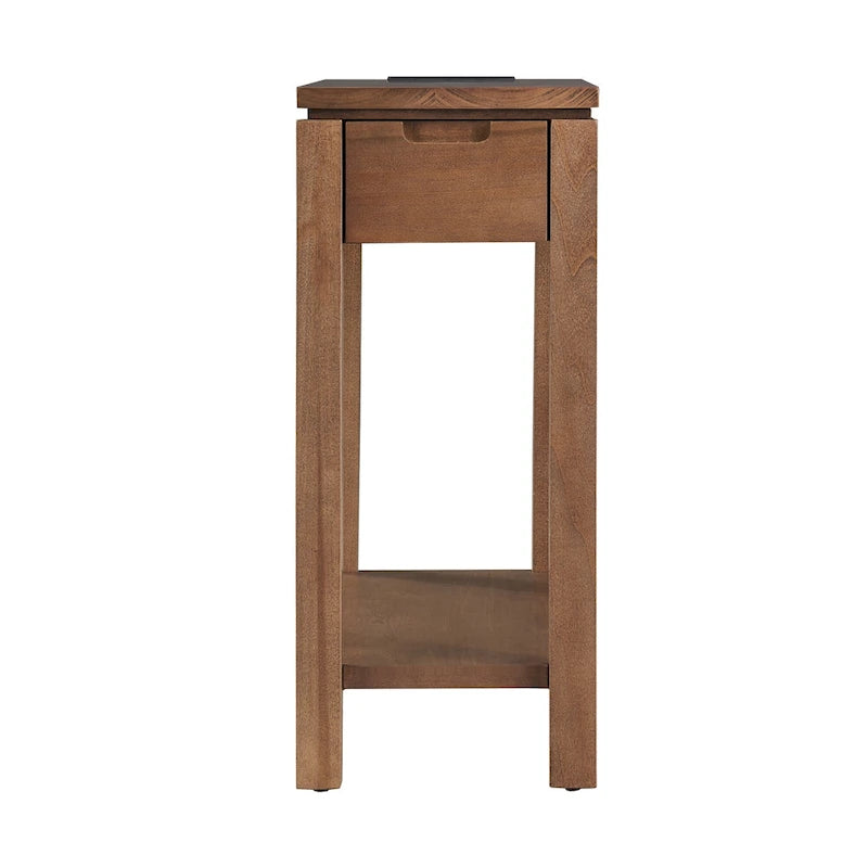 Wood Side Table with Drawer & Built-In Charging Station