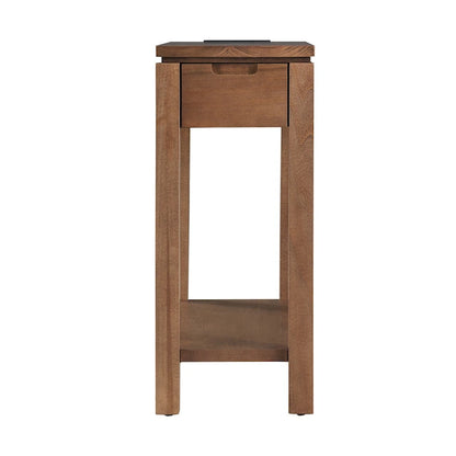 Wood Side Table with Drawer & Built-In Charging Station