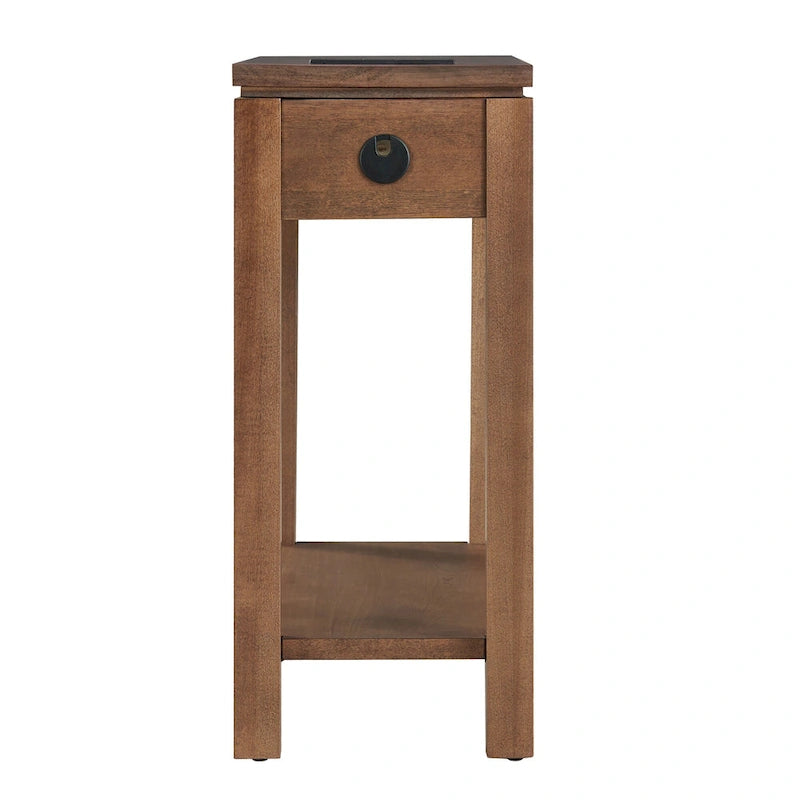 Wood Side Table with Drawer & Built-In Charging Station