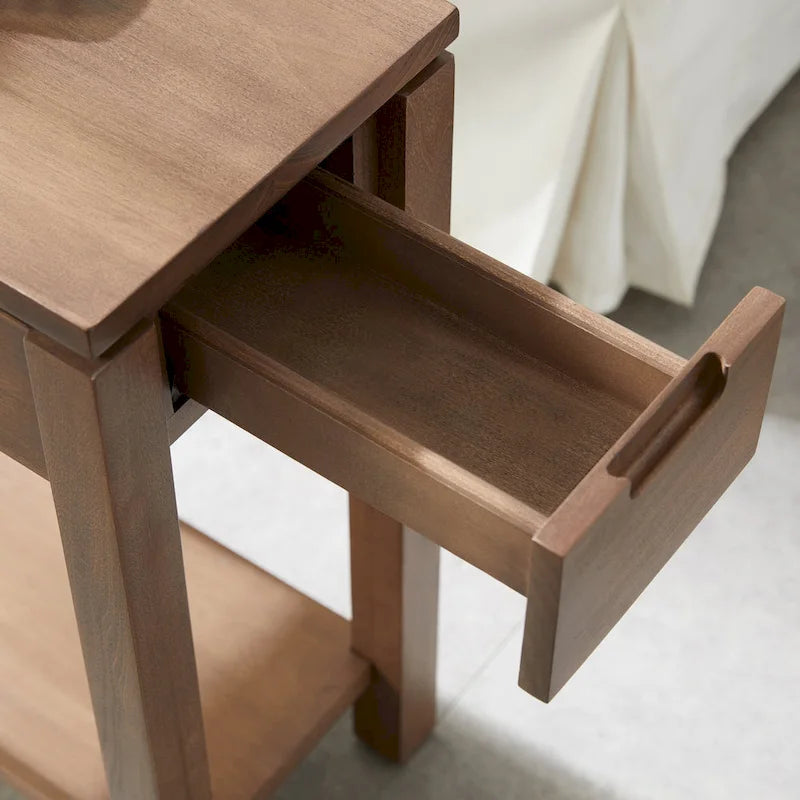 Wood Side Table with Drawer & Built-In Charging Station