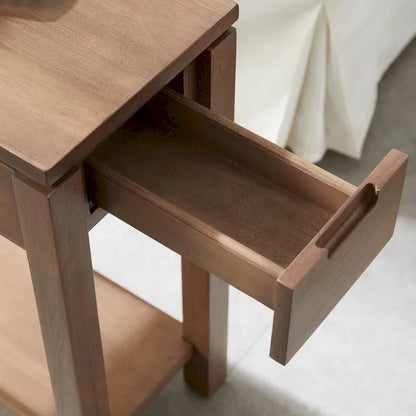 Wood Side Table with Drawer & Built-In Charging Station