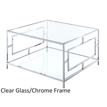 Modern Square Chrome Coffee Table with Lower Display Shelf
