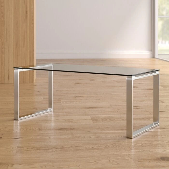 Tavolino da caffè in vetro temperato con gambe a slitta in acciaio inossidabile cromato – 101,6L x 45,7W x 40,6H cm
