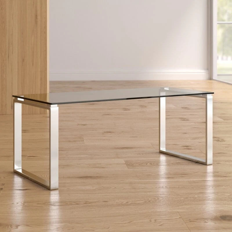 Tavolino da caffè in vetro temperato con gambe a slitta in acciaio inossidabile cromato – 101,6L x 45,7W x 40,6H cm