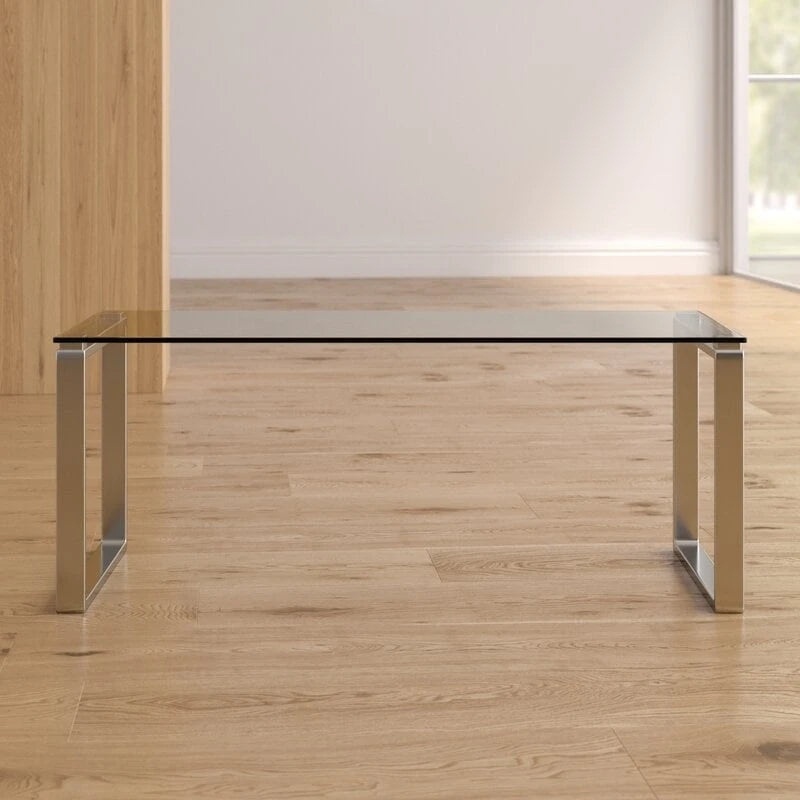Tavolino da caffè in vetro temperato con gambe a slitta in acciaio inossidabile cromato – 101,6L x 45,7W x 40,6H cm