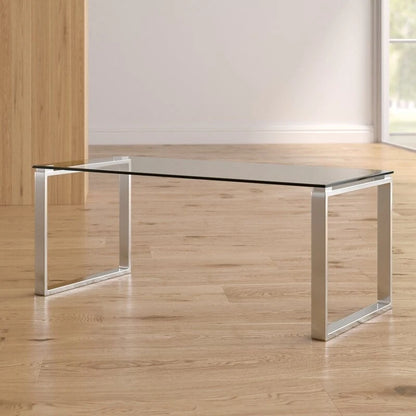 Tavolino da caffè in vetro temperato con gambe a slitta in acciaio inossidabile cromato – 101,6L x 45,7W x 40,6H cm