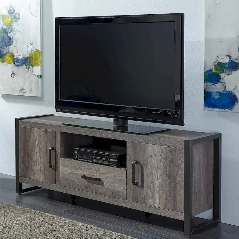Centro Intrattenimento Greystone con Piloni Alti – Mobile TV da 63 pollici con Contenitore