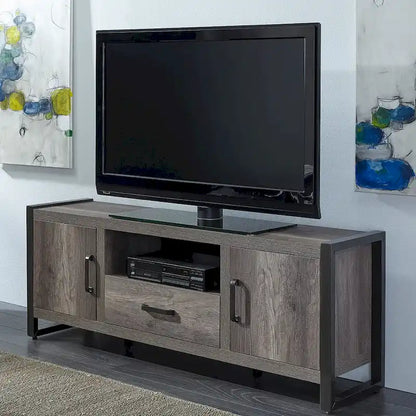 Centro Intrattenimento Greystone con Piloni Alti – Mobile TV da 63 pollici con Contenitore