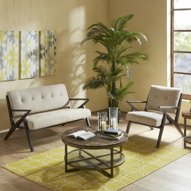 Fauteuil rembourré avec cadre en bois oblique – Accent moderne pour salon