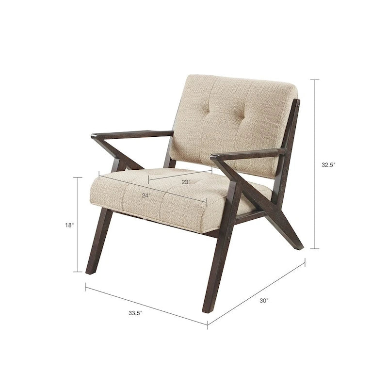 Poltrona imbottita con struttura in legno ad angolo – Accento moderno per salotto