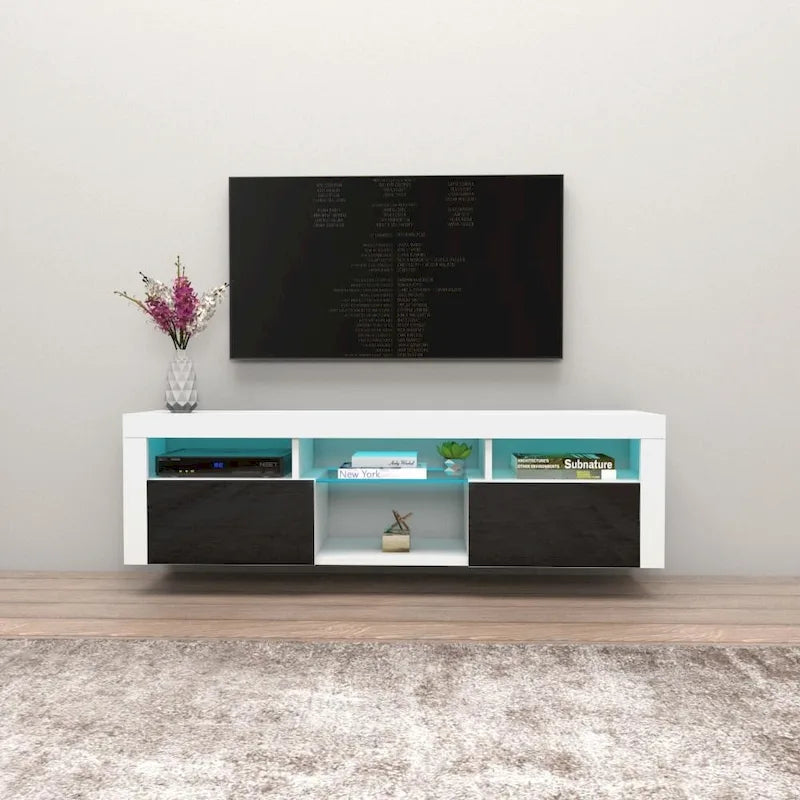 Meuble TV mural flottant de 160 cm avec éclairage LED 16 couleurs