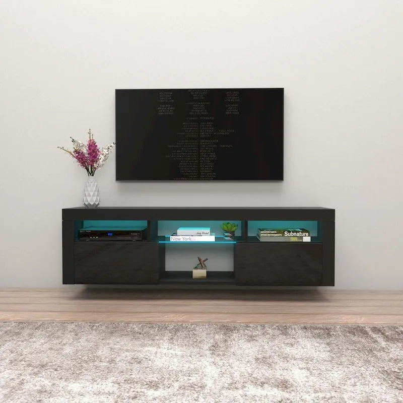 Wall Mounted Floating 63-Inch TV Stand with 16-Color LED Lighting