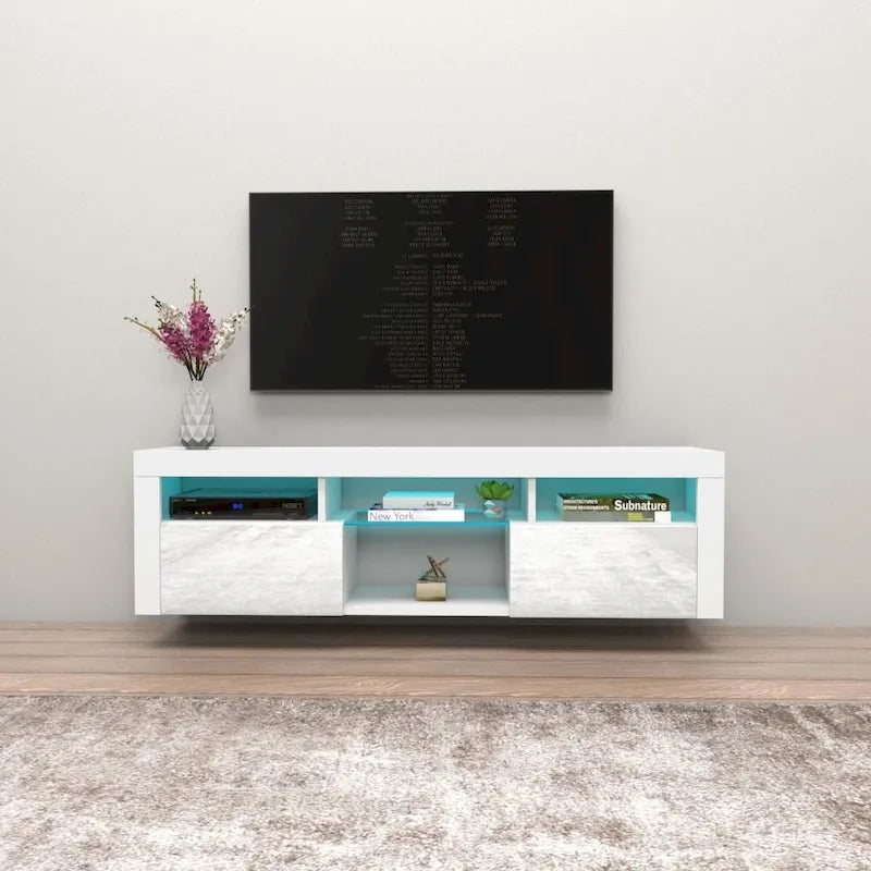 Wall Mounted Floating 63-Inch TV Stand with 16-Color LED Lighting