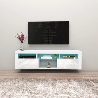 Wall Mounted Floating 63-Inch TV Stand with 16-Color LED Lighting