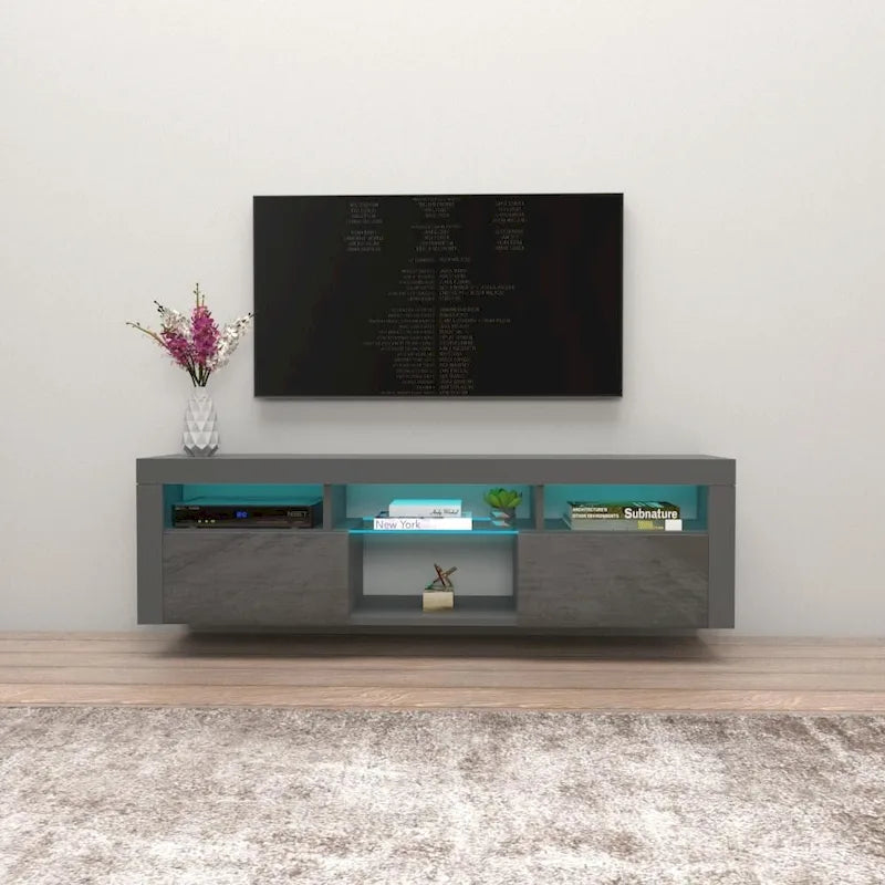 Wall Mounted Floating 63-Inch TV Stand with 16-Color LED Lighting