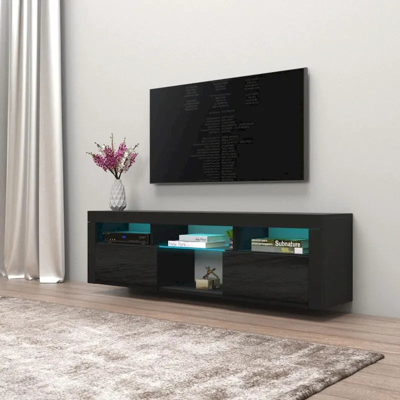 Meuble TV mural flottant de 160 cm avec éclairage LED 16 couleurs