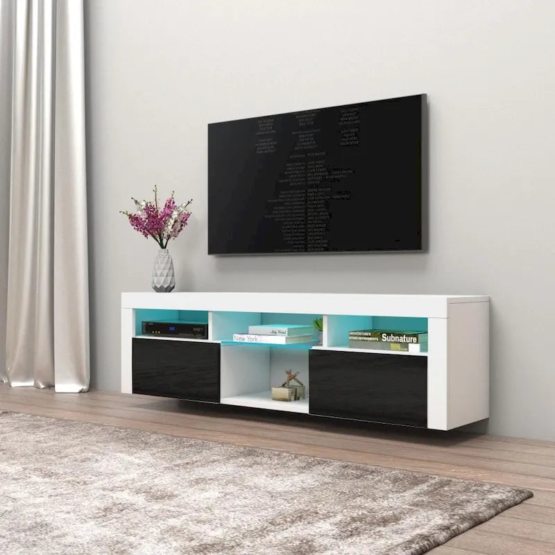 Wall Mounted Floating 63-Inch TV Stand with 16-Color LED Lighting
