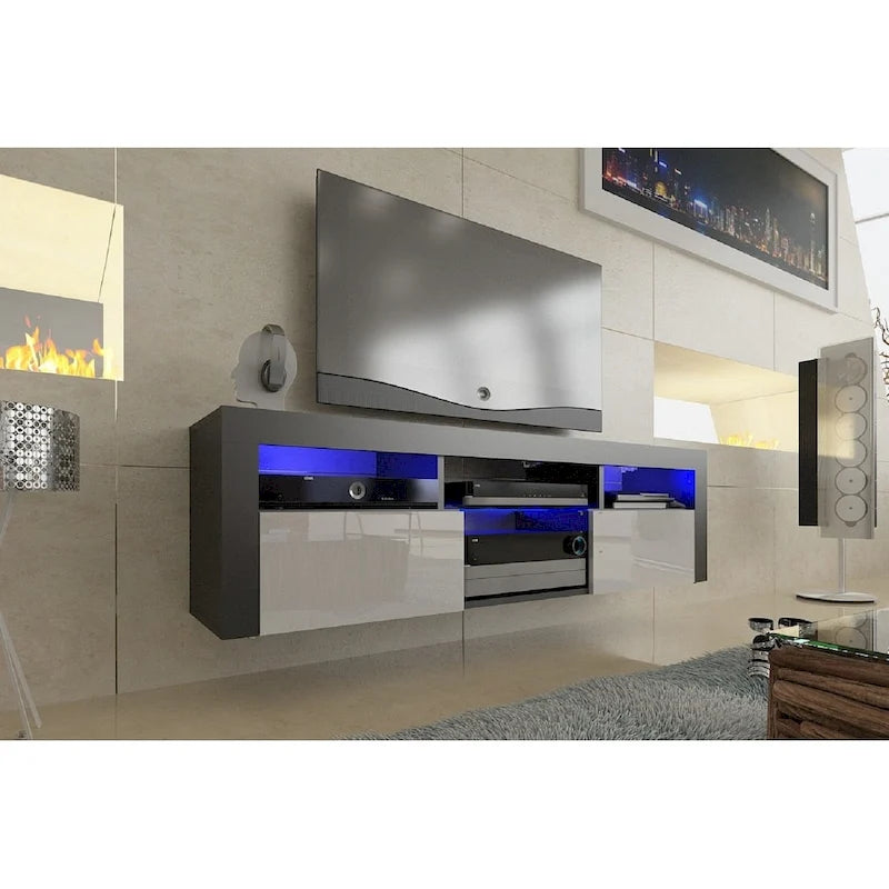 Wall Mounted Floating 63-Inch TV Stand with 16-Color LED Lighting
