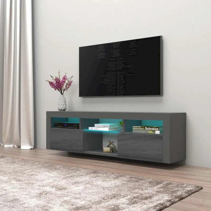 Wall Mounted Floating 63-Inch TV Stand with 16-Color LED Lighting