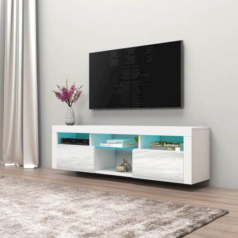 Wall Mounted Floating 63-Inch TV Stand with 16-Color LED Lighting