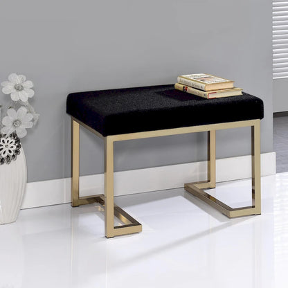 Silver Orchid Sweet Black Fabric-upholstered Champagne Metal Ottoman