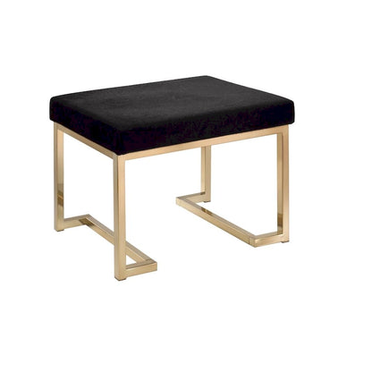 Ottoman moderno in tessuto nero con base in metallo color champagne e contenitore nascosto