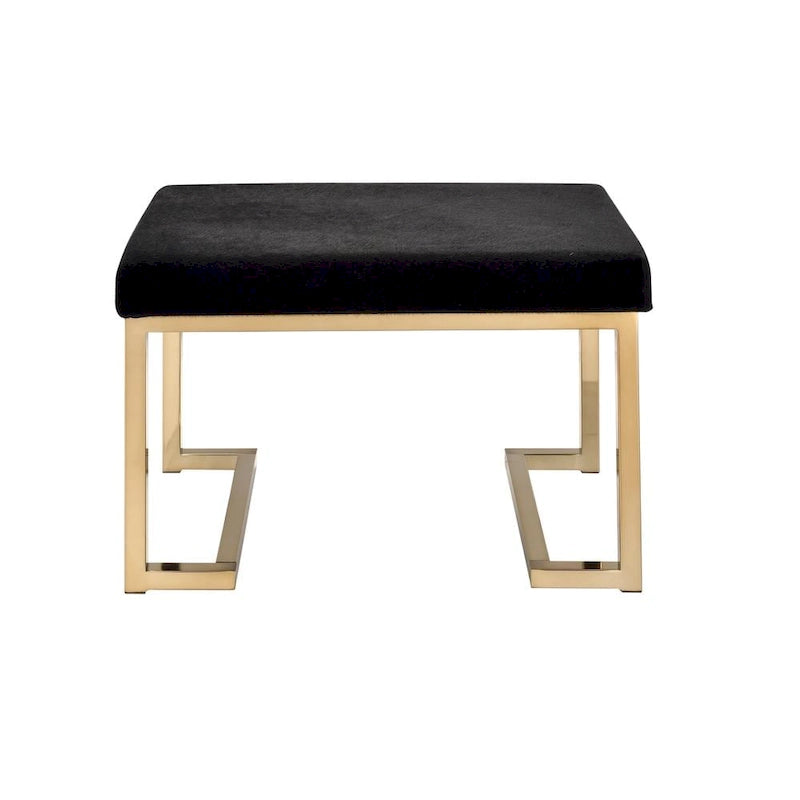 Ottoman moderno in tessuto nero con base in metallo color champagne e contenitore nascosto