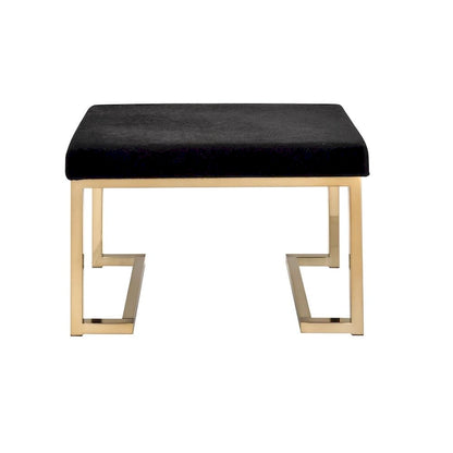 Ottoman moderno in tessuto nero con base in metallo color champagne e contenitore nascosto