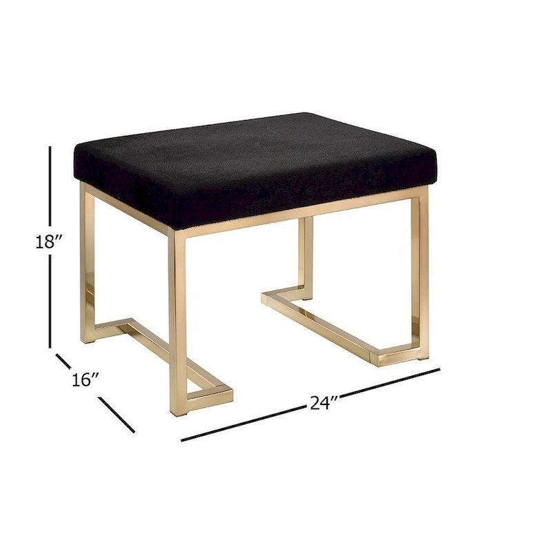 Ottoman moderno in tessuto nero con base in metallo color champagne e contenitore nascosto