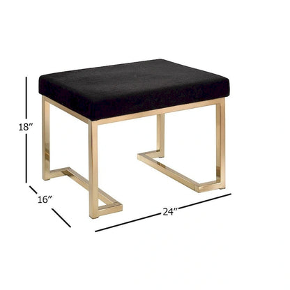 Ottoman moderno in tessuto nero con base in metallo color champagne e contenitore nascosto