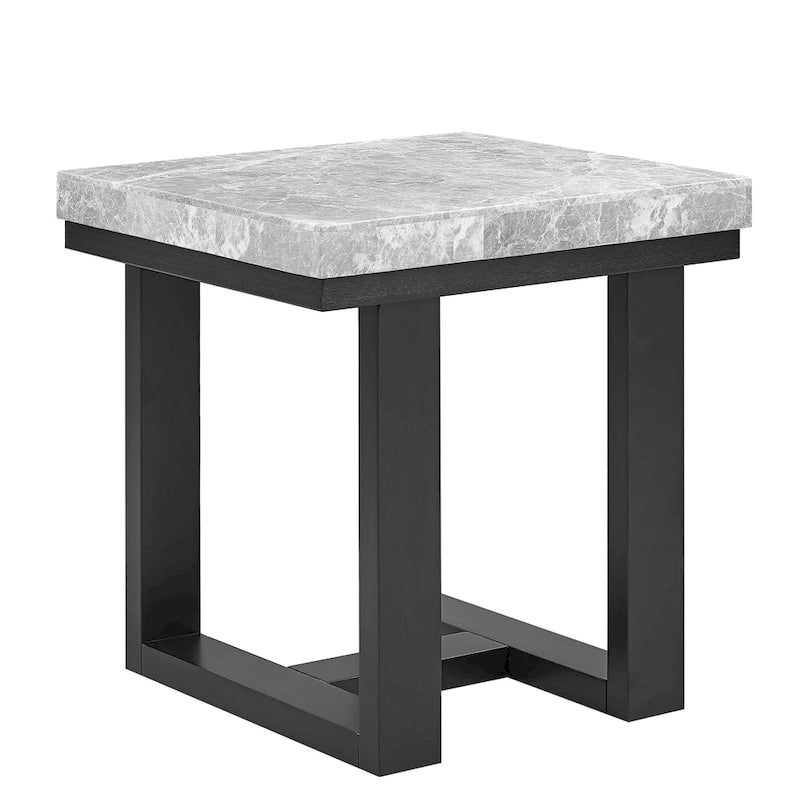 Tavolino con piano in marmo grigio e base in legno espresso – 24W x 22D x 24H