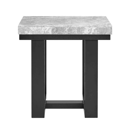Tavolino con piano in marmo grigio e base in legno espresso – 24W x 22D x 24H