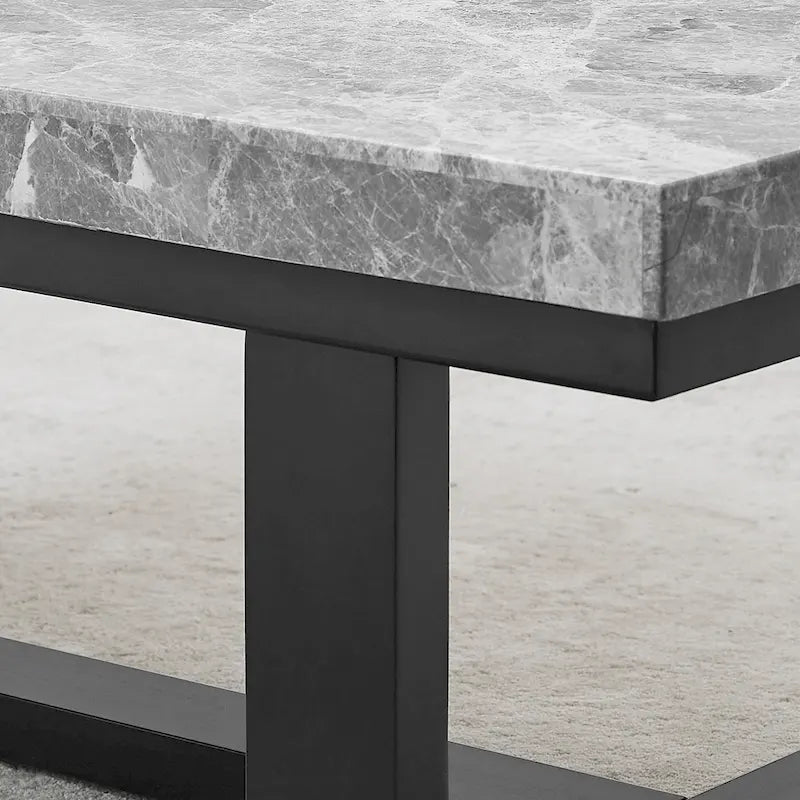 Tavolino con piano in marmo grigio e base in legno espresso – 24W x 22D x 24H
