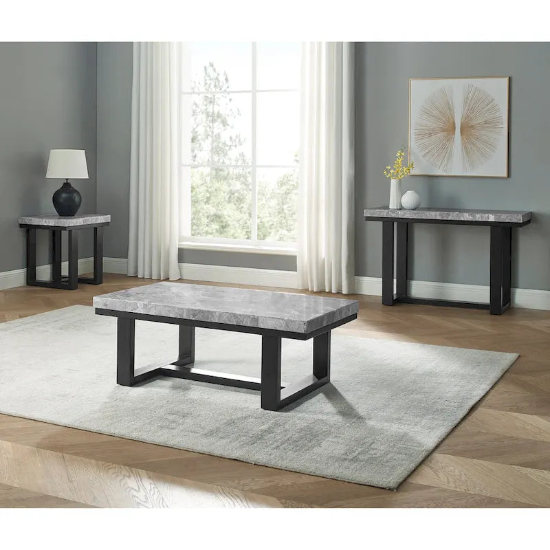 Tavolino con piano in marmo grigio e base in legno espresso – 24W x 22D x 24H