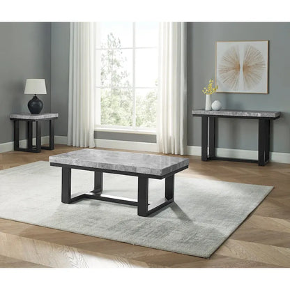 Tavolino con piano in marmo grigio e base in legno espresso – 24W x 22D x 24H