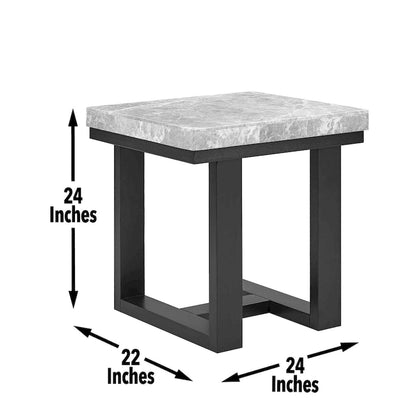 Tavolino con piano in marmo grigio e base in legno espresso – 24W x 22D x 24H