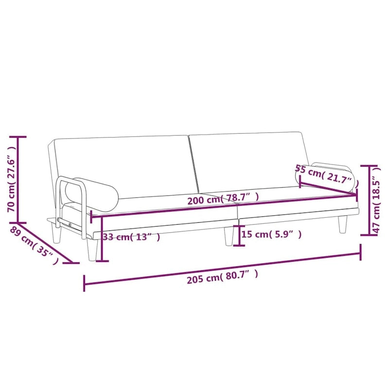 Divano Letto in Tessuto con Schienale e Braccioli Regolabili – 205,7W x 88,9D x 70,1H cm